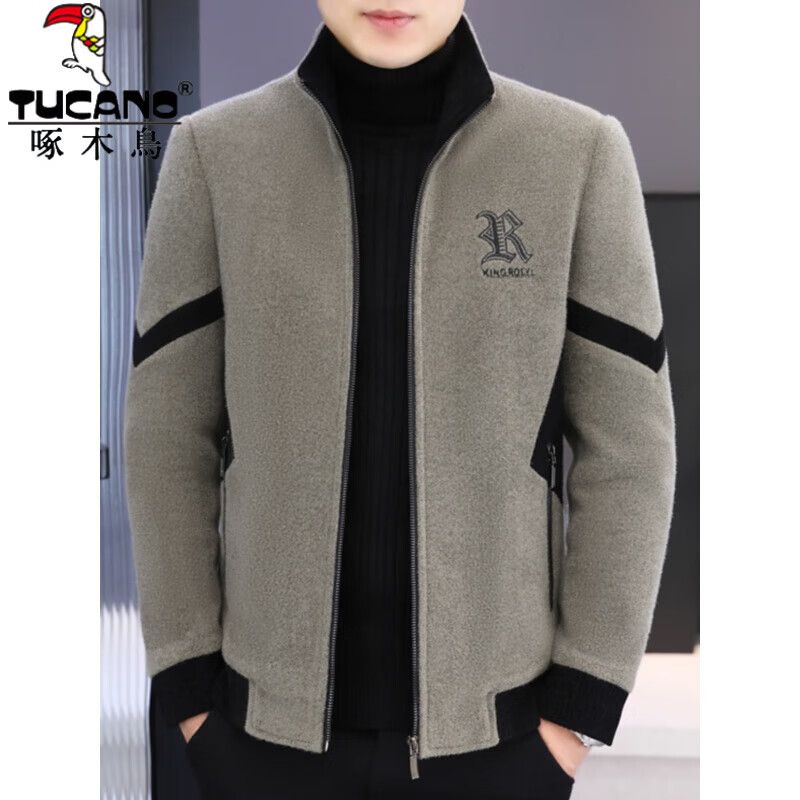 Woodpecker (TUCANO) velvet jacket men's new winter stand-up collar casual thickened short gold mink velvet coat coat for men 8883-khaki thickened velvet L 110-125 catties