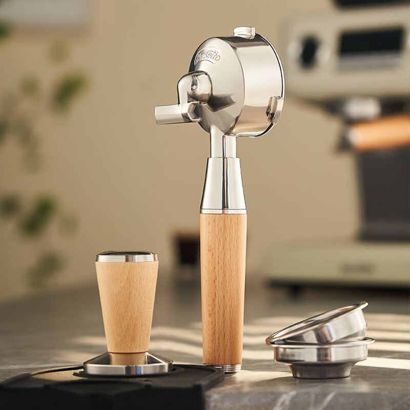 Barsetto/Yumtu 58mm professional horn handle stainless steel solid wood grip coffee machine accessories horn handle (walnut)