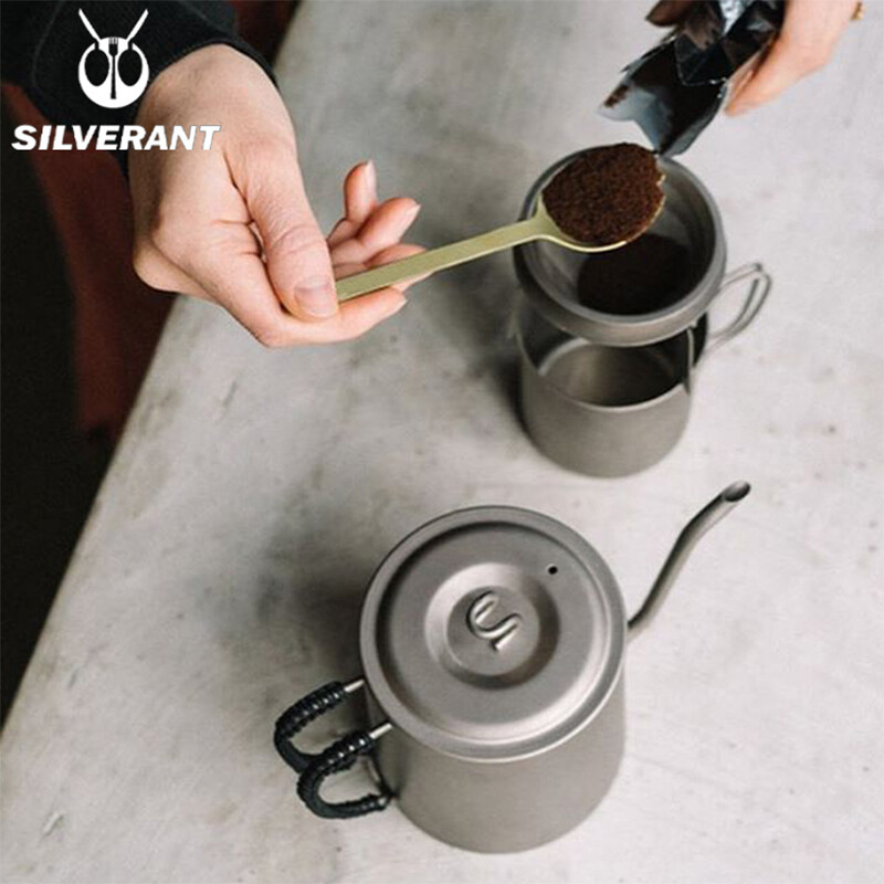 Silver Ant pure titanium hand brewed coffee pot set outdoor household drip filter titanium coffee cup long mouth thin mouth pot can be customized pure titanium coffee stand + titanium filter