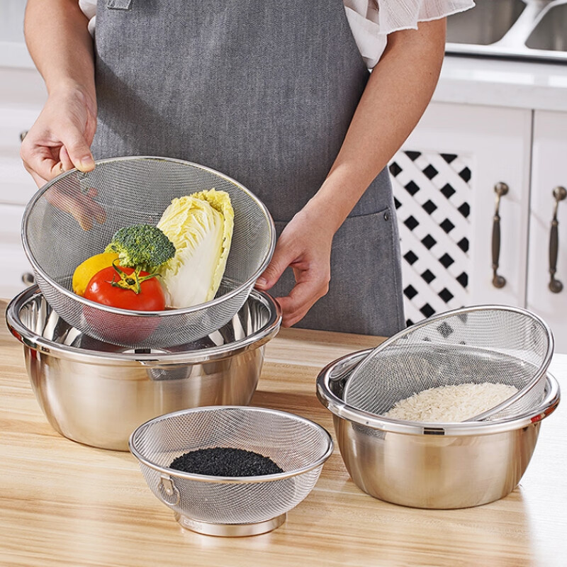 Xingyue 304 stainless steel dense mesh basket, fine mesh vegetable washing basket, rice drain basin filter, frying basket, fruit drain basket, 22CM round mesh basket