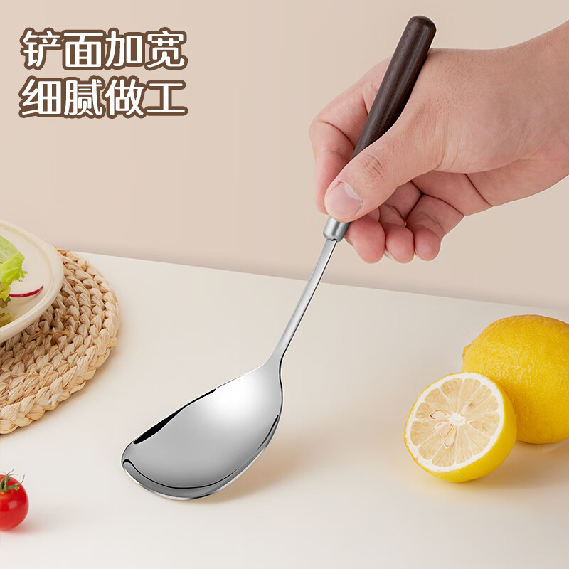 Baijie stainless steel spatula, cooking spatula, small spoon, small spatula, imitation wood handle, insulated food supplement tool, 2-piece set