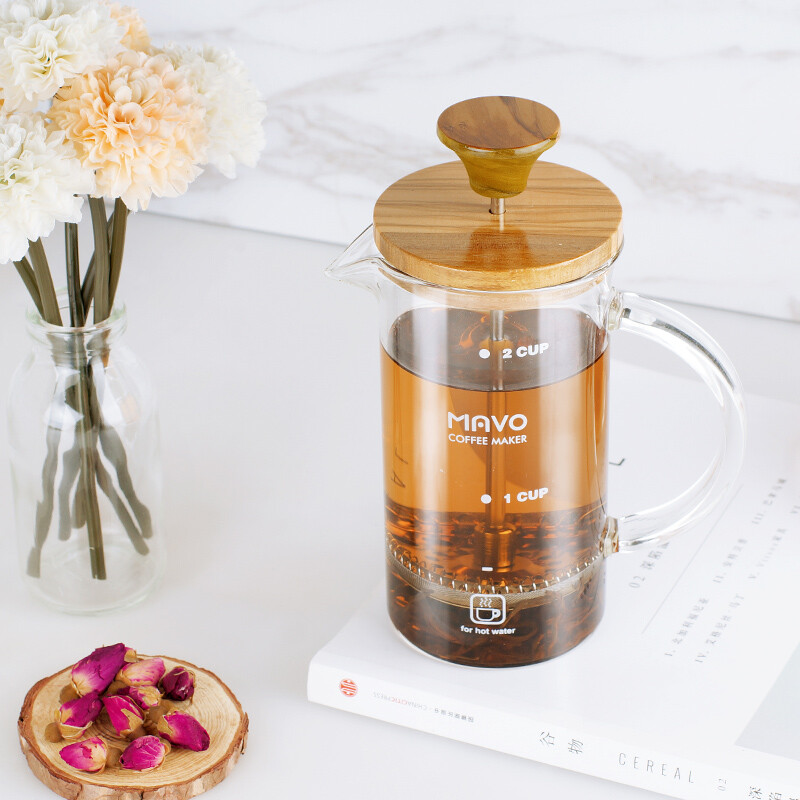 MAVO French Press Coffee Pot Olive Wood Coffee Filter Cup Teapot Household French Press Pot 350ml (1-2 servings)