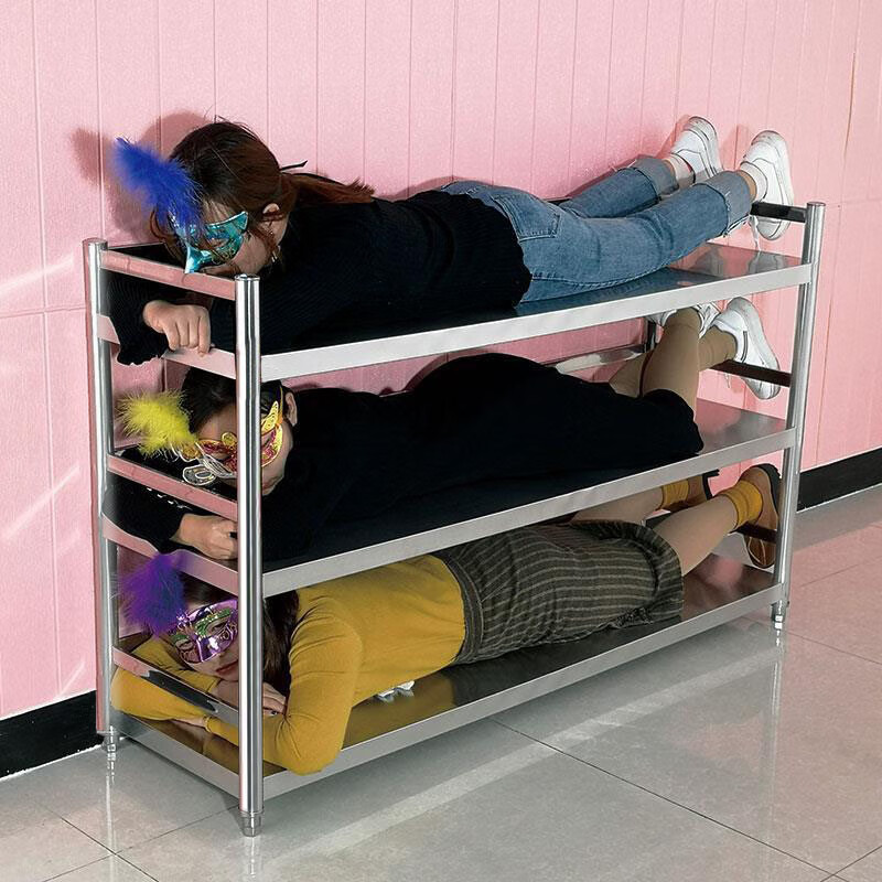 Qiqiao Luban 304 stainless steel storage rack kitchen microwave oven storage rack organizer home storage storage shelf 304 guardrail model length 80 width 30 height 100 three layers