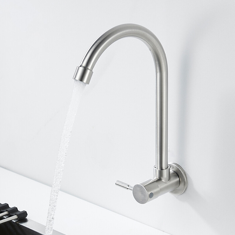 BSITN wall-mounted faucet kitchen 304 stainless steel body single cold quick opening 360 rotating sink faucet B6035