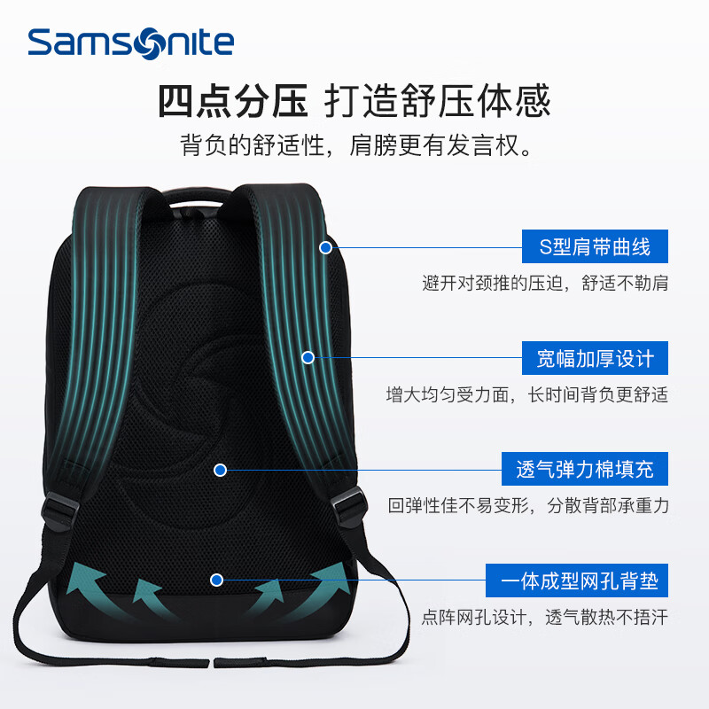 Samsonite backpack 15.6-inch computer bag men and women large capacity business backpack commuter travel bag high-end notebook bag