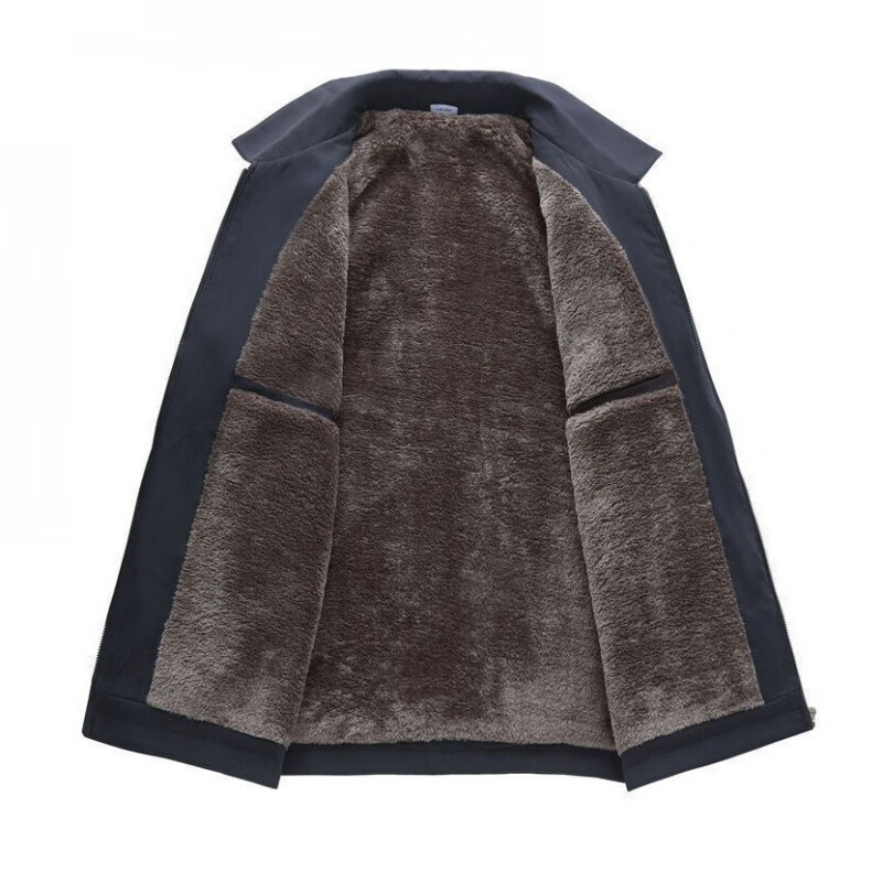 ACLOSMIL middle-aged and elderly autumn and winter men's cotton-padded clothes, middle-aged and elderly dad's lapel plus velvet thickened jacket solid color grandpa coat, navy 185