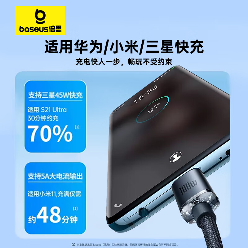 Baseus 100W dual Type-C data cable fast charging cable ctoc charging cable 5A Apple 15/16/17 mobile phone iPad/macbook Huawei laptop