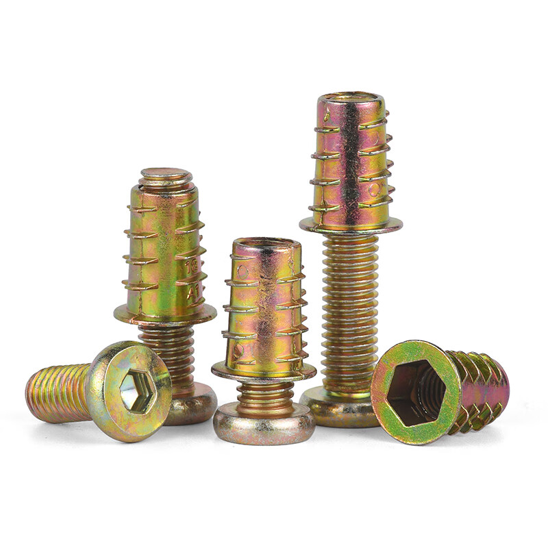 JINGGONG SZ Furniture Screws Internal and External Thread Nut Set Embedded Table Leg Fixing Screws Wooden Board Embedded Woodworking Screws M8*80 (5 Sets)