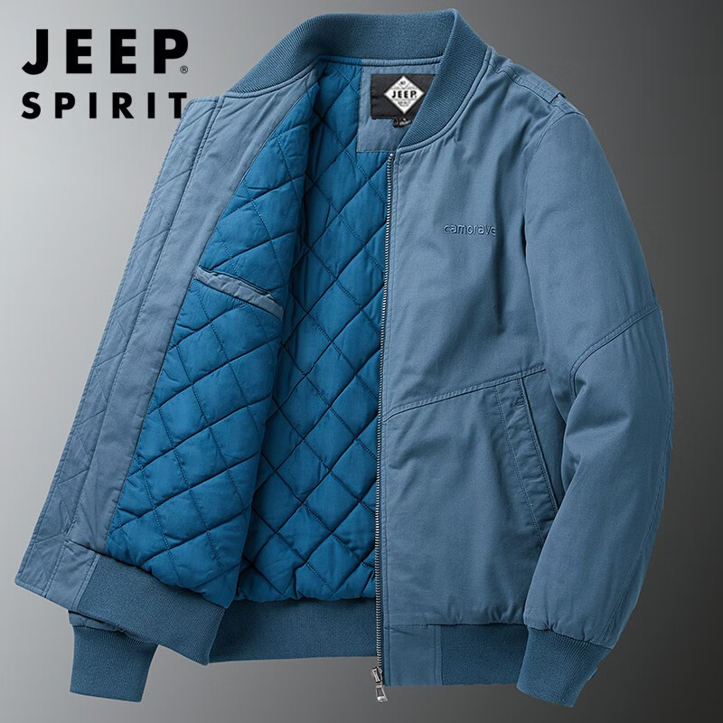 JEEP SPIRIT Jeep flagship thick bomber jacket men's autumn and winter outdoor leisure pure cotton washed cotton and thickened cotton jacket dark blue (cotton and thickened) XXL /150-170 catties