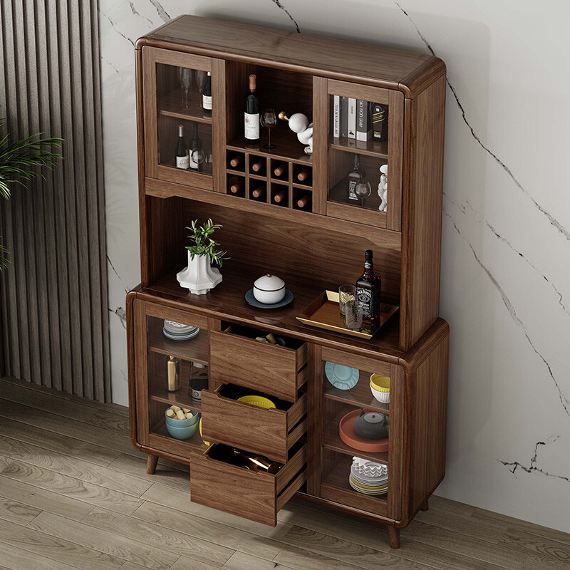 GULEJAR new Chinese style sideboard wine cabinet sideboard preparation cabinet multifunctional living room tea kitchen cupboard wall large capacity storage cabinet solid wood panel length 106 width 40 height 200CM