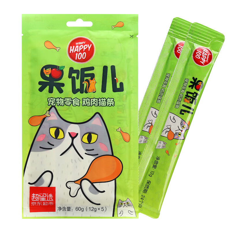 Wanpy Fruit Cat Strips Chicken Flavor 12g*100 Cat Snacks Adult and Kitten Cat Food New and Old Packaging Randomly Delivered
