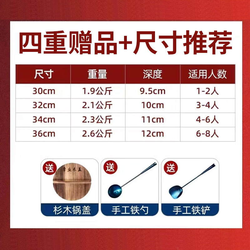 Coston Zhangqiu wok old-fashioned wrought iron authentic household wok uncoated non-stick pan gas stove mirror 34cm