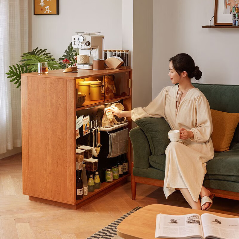 Lin's Home Living Room Wall Sideboard Slate Home Multifunctional Island Storage Cabinet Lin's Wood Industry KQ2T Partition Cabinet + 1.4 Meter Dining Table + 1S-A Dining Chair*4