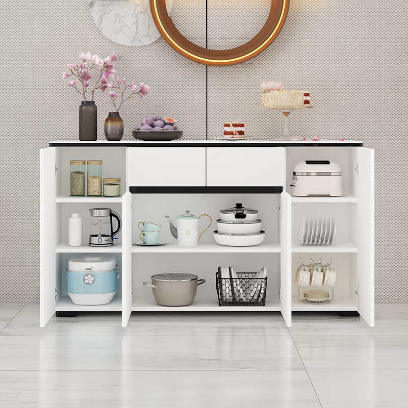 Huanghai Furniture Light Luxury Sideboard Wine Cabinet Simple Modern Home Multifunctional Large Capacity Storage Kitchen Cupboard Living Room Tea Cabinet Painted White Bright Color 140*40*87CM