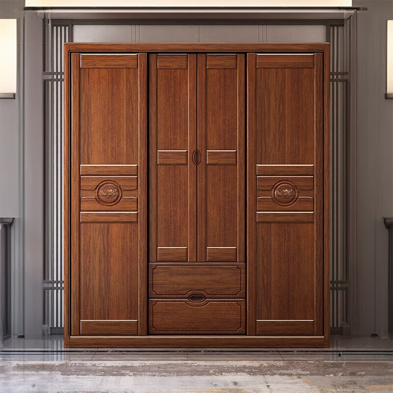 Nanzhu walnut solid wood wardrobe modern Chinese style sliding door four-door multi-functional large wardrobe wardrobe 829#