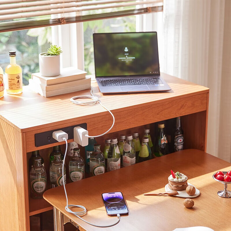 Lin's Home Living Room Wall Sideboard Slate Home Multifunctional Island Storage Cabinet Lin's Wood Industry KQ2T Partition Cabinet + 1.4 Meter Dining Table + 1S-A Dining Chair*4