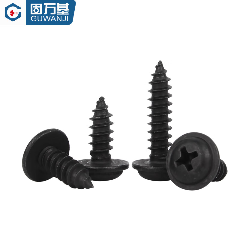 Guwanji PWA black round head self-tapping screws with pad 304 stainless steel large cap pan head cross with meson self-tapping small screws 304 black M2.6x6x6 (100 pieces)