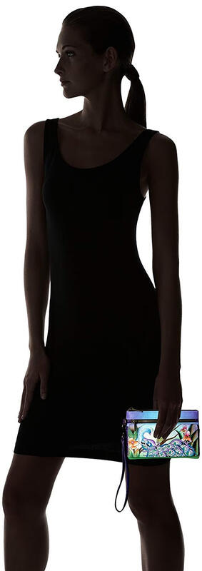 Anna by Anuschka Hand-Painted Genuine Leather Wristband Storage Wallet Malachite Green One Size