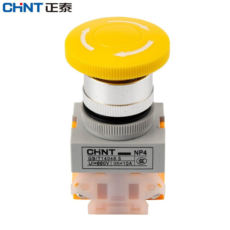 Chint (CHNT) emergency stop switch emergency stop self-locking control button mushroom head self-locking protection one open and one closed NP4-11ZS/1-R yellow