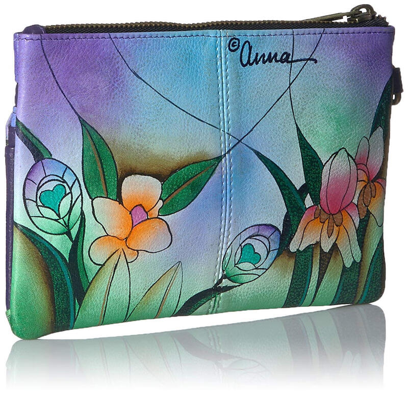 Anna by Anuschka Hand-Painted Genuine Leather Wristband Storage Wallet Malachite Green One Size