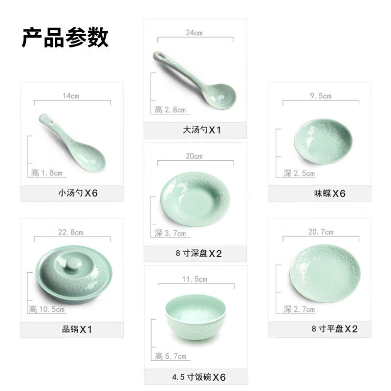 Su's Ceramics New Year's Gift Celadon Set Tableware Blooming Wealth 25-Head Ceramic Plate Bowl Gift Box G90373-1