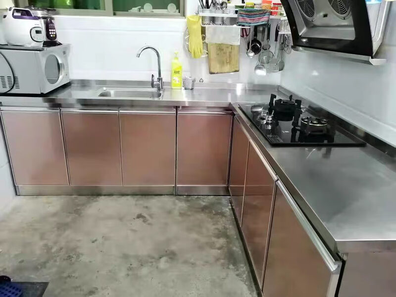 Zimu Yaju stainless steel kitchen integrated cabinet stove cabinet integrated household simple economical sink cabinet integrated overall 80cm flat cabinet double door