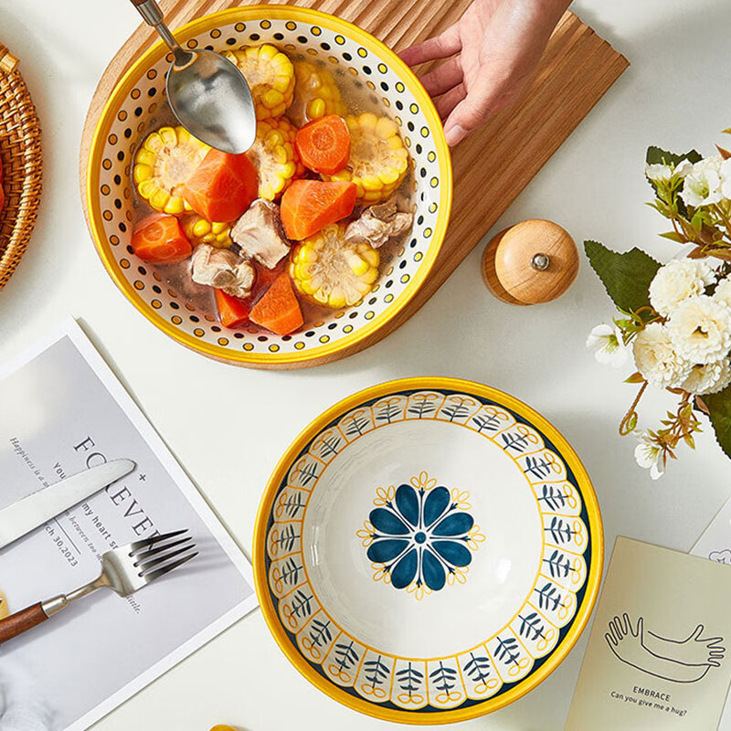 Persson ceramic tableware ramen bowl soup bowl instant noodle bowl underglaze color simple Nordic 8-inch soup bowl 2 pack