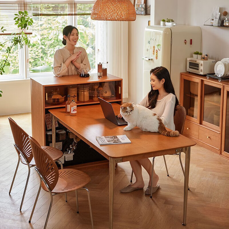 Lin's Home Living Room Wall Sideboard Slate Home Multifunctional Island Storage Cabinet Lin's Wood Industry KQ2T Partition Cabinet + 1.4 Meter Dining Table + 1S-A Dining Chair*4