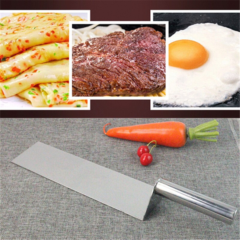 Stainless steel large steel handle shovel, pancake shovel, teppanyaki barbecue shovel, hand cake, steak frying shovel, flat frying shovel, large cake shovel