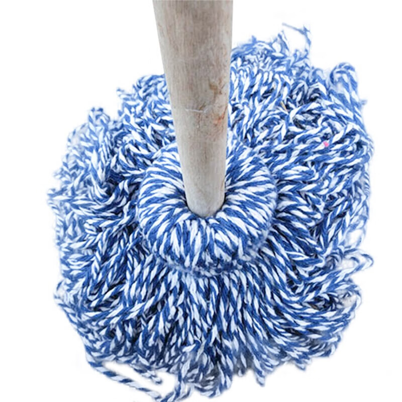 Hasdick gnjz-1026 old-fashioned wooden handle mop, thick and long wooden handle cotton mop, round head absorbent mop, blue and white line mop 1