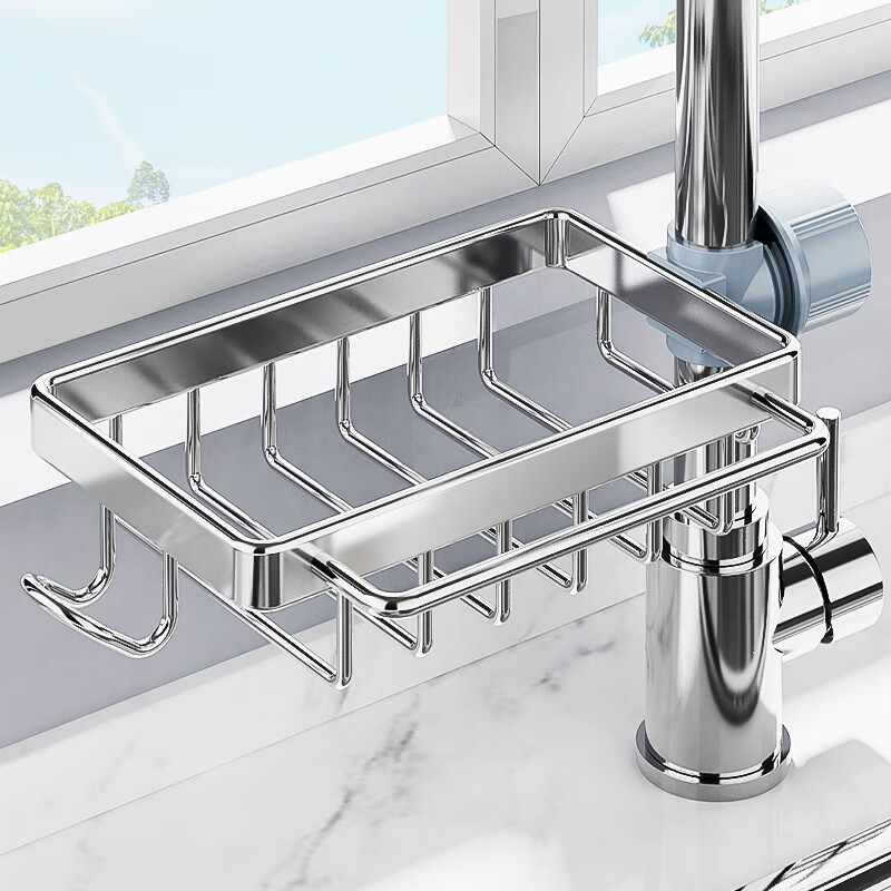 Le Yingfan faucet drain rack 304 stainless steel faucet storage rack kitchen supplies sink sink storage dishwashing sea stainless steel double-layer storage + hook + rag rod.