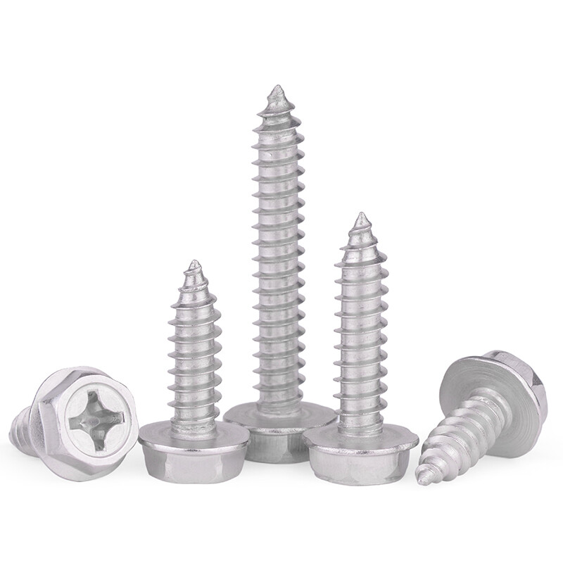 Jinggong 304 stainless steel cross flange self-tapping screws and bolts Cross external hexagonal padded self-tapping screws M6*16 (5 pieces)
