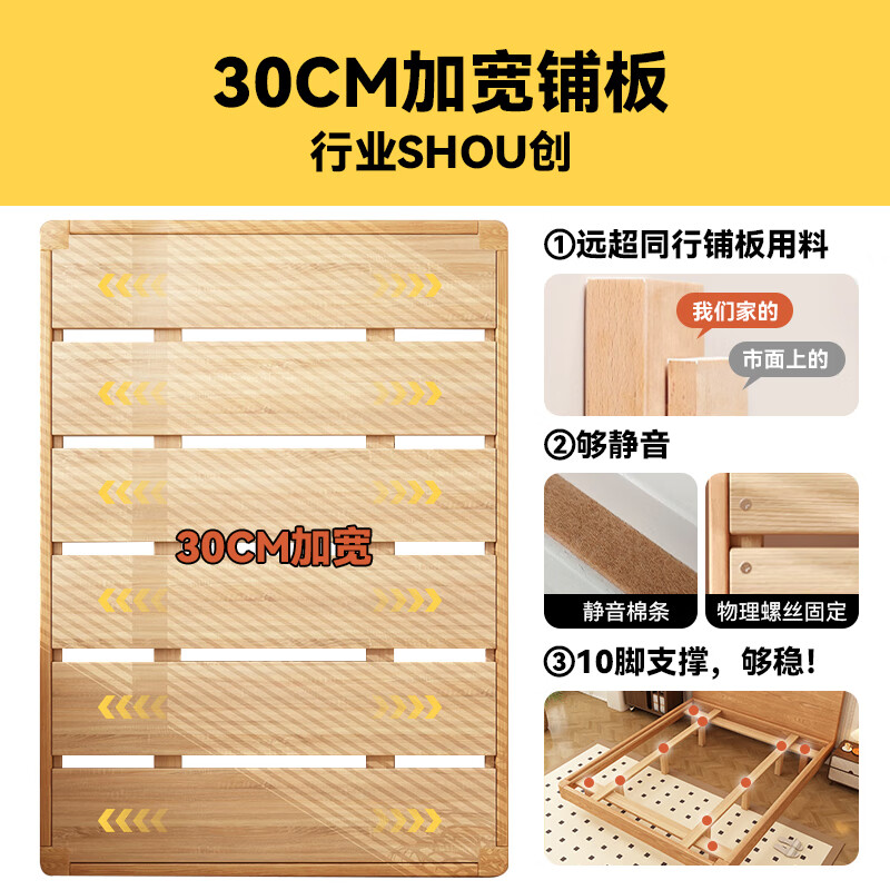 Visibility bed 2024 new FAS North American red oak solid wood bed 1.8 meters double bed 180x200 bed frame home bedroom solid wood color suspended bed bed height 30CM +10CM 1800mm*1900mm