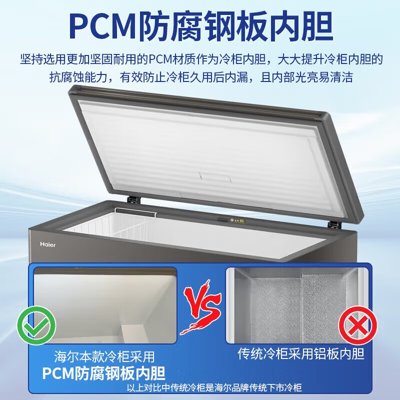 Haier Freezer No need to defrost Household and commercial large capacity full freezing and refrigeration dual-purpose new level energy efficiency Energy-saving cryogenic quick-freezing horizontal freezer 300 liters minus 35 no need to defrost丨Triple antibacterial 300L