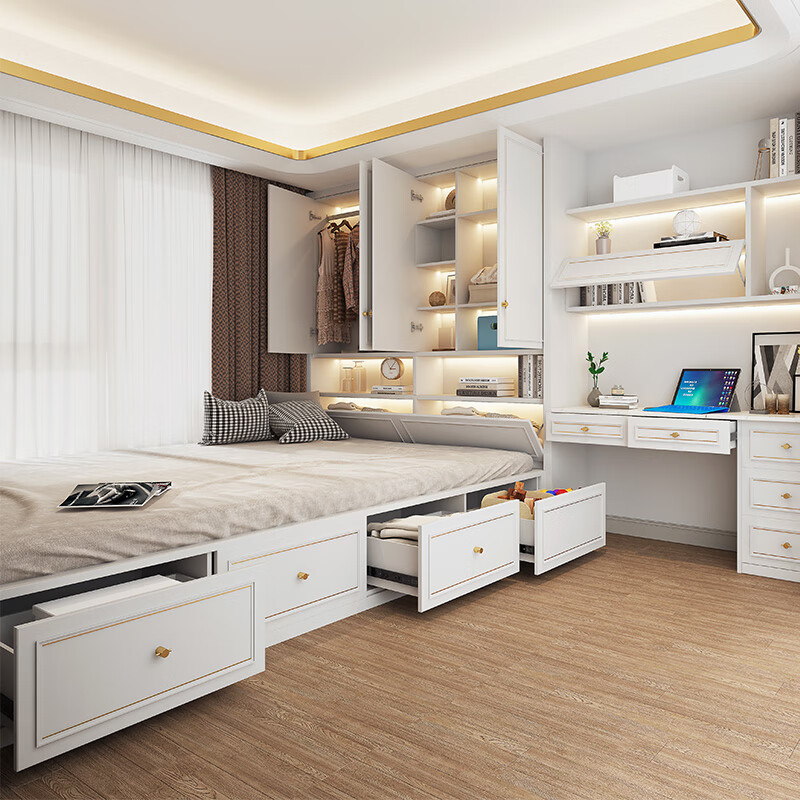 Sofia integrated wardrobe Nordic light luxury bedroom furniture multi-functional storage cloakroom wardrobe Aluminum frame glass door wardrobe Yuan/square meter Klavika series