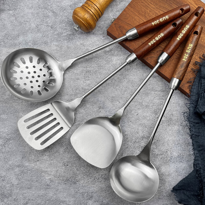 WCZ German spatula set kitchen cooking spatula spoon full set household 304 stainless steel spoon seven-piece kitchenware set 6-piece set + rotating hanger