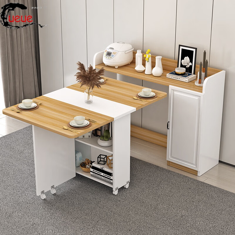UEUE household folding dining table small apartment removable multifunctional sideboard combination cupboard microwave cabinet eating table (white) 1.2m rectangular dining table + 93cm side cabinet