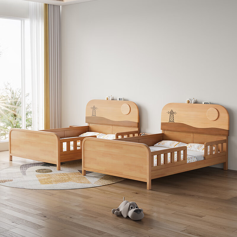 Door-to-door solid wood children's bed with guardrails solid wood children's bed with guardrails 1.2 meters for boys and girls solid wood color 1.5 meters 1.35 all solid wood double side guardrail bed + 10cm soft and hard 1200*2000