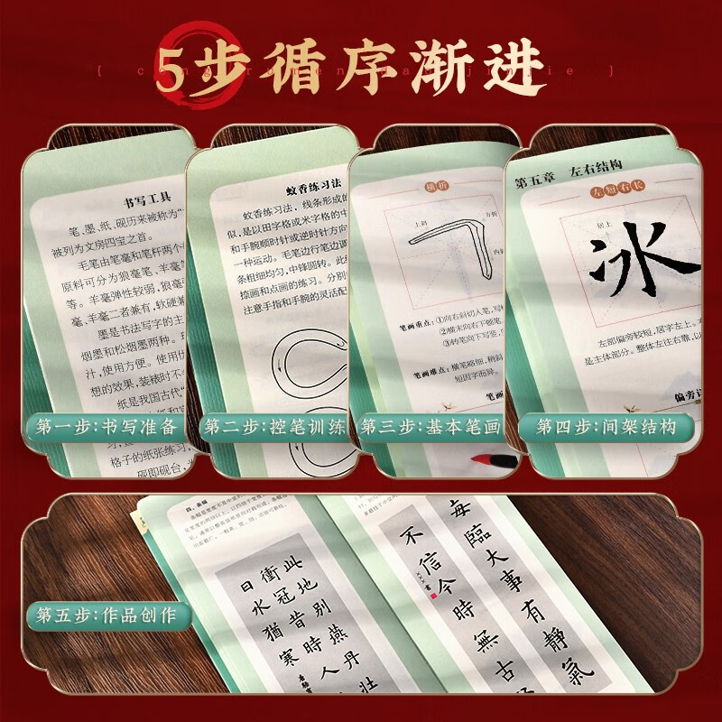 Chinese official script introductory brush copybook, close copying calligraphy tutorial dealer, taken from Cao Quan monument, pen control training copybook for students, adults, beginners, red soft pen calligraphy copybook