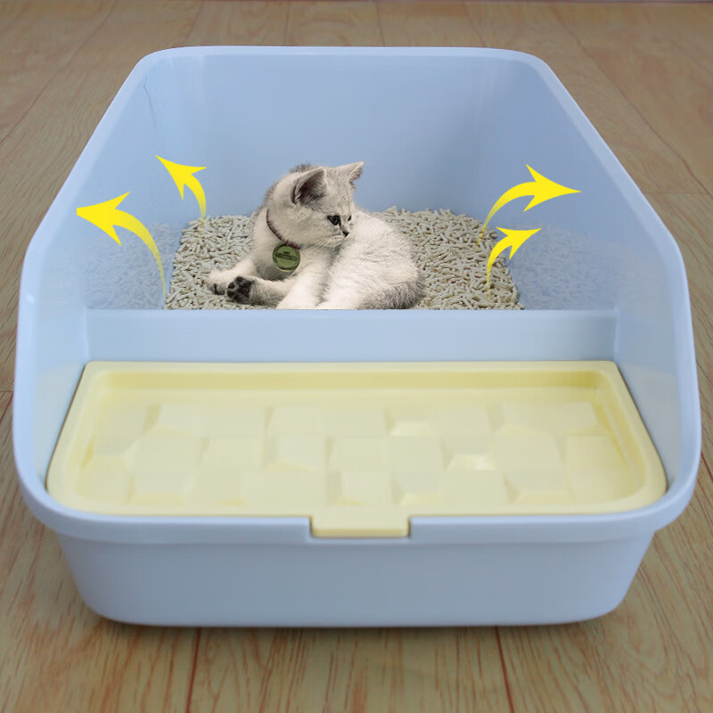 CHONGLEGUAI cat litter box semi-enclosed cat toilet anti-splash cat litter box kitten with cat litter scoop blue small and medium size