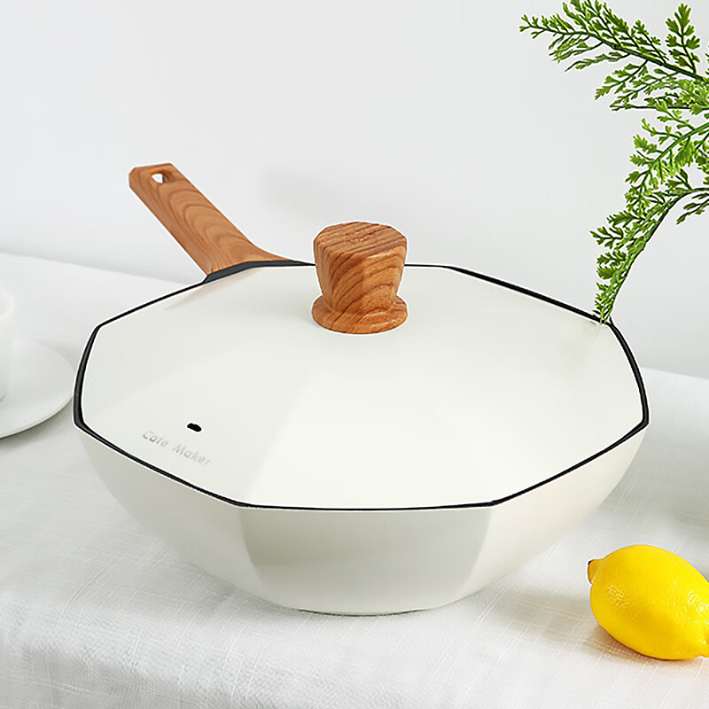 Cartermark household wok, frying pan, soup pot, milk pot three-piece set, octagonal non-stick pan and pot set, complete combination, octagonal fried milk three-piece set (30CM fried