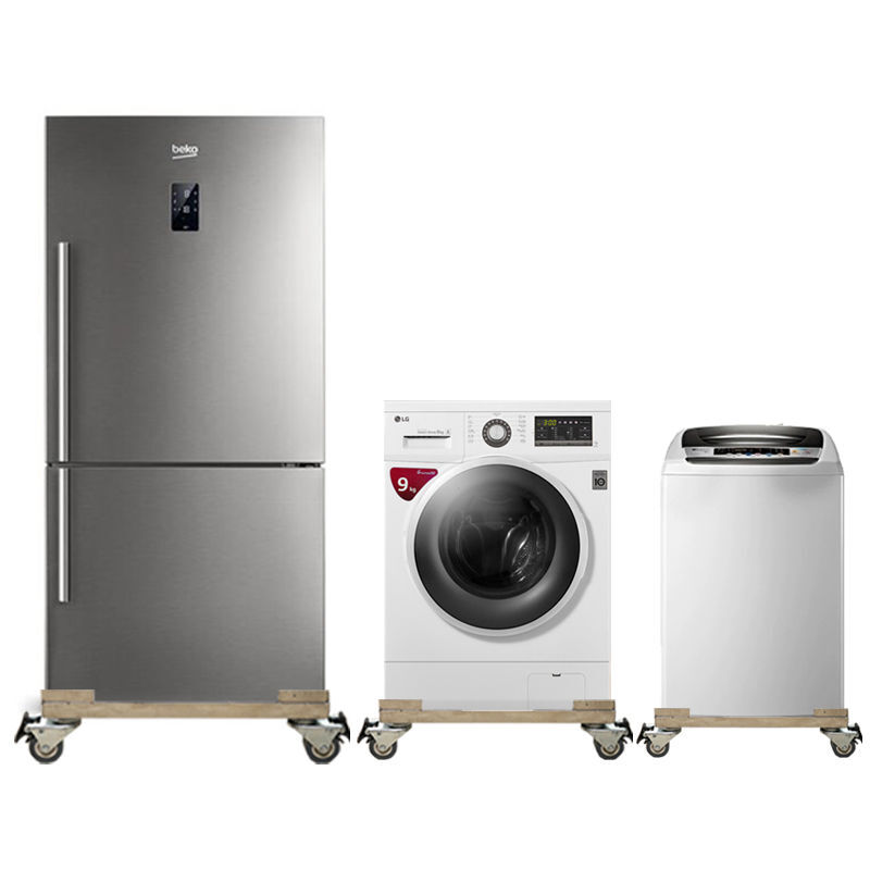 Stainless steel removable refrigerator base washing machine steel plate tripod universal wheel universal bracket storage rack length 45*width 45*conventional double wheels load bearing 440 catties