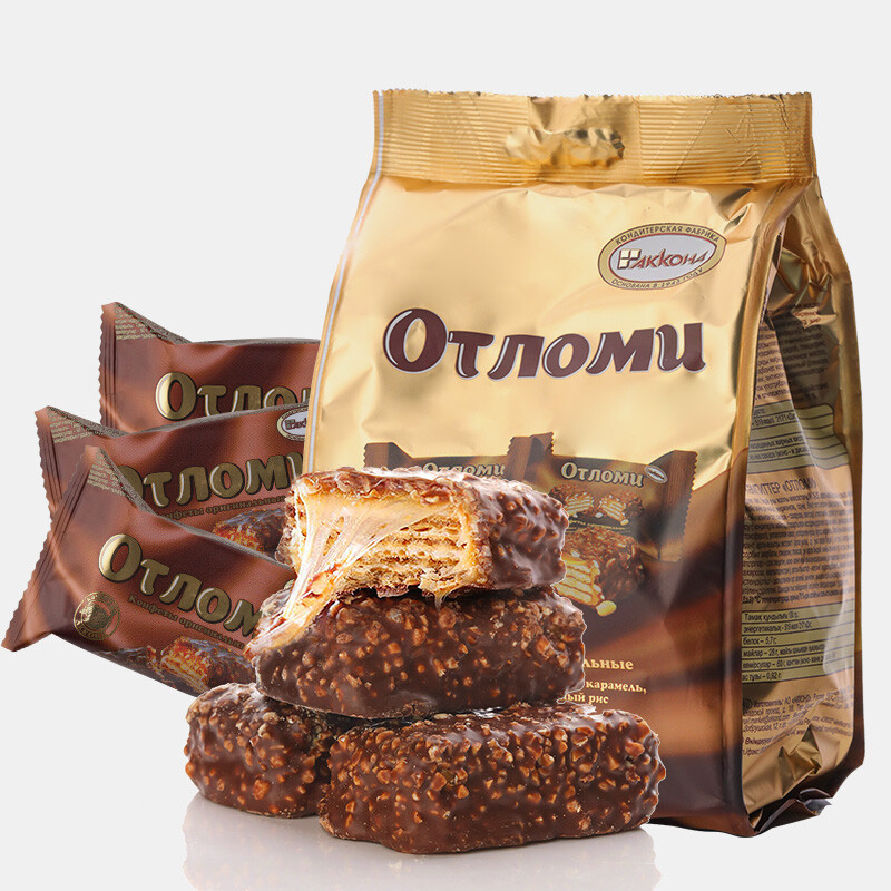 Akonte Russian imported chocolate brushed biscuits Ote caramel sandwich toughness wafer candy snacks 260g