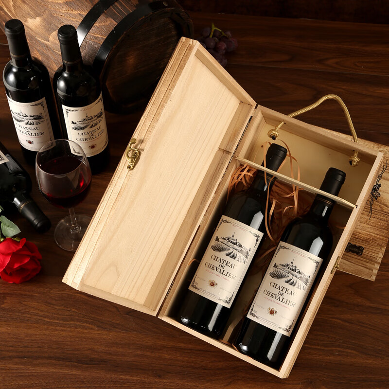 Art Bird Red Wine Box Wooden Box Double Wine Packaging Box Paulownia Wooden Wine Box Gift Box Universal Version Burnt Color Retro Wooden Box + Kraft Paper Bag