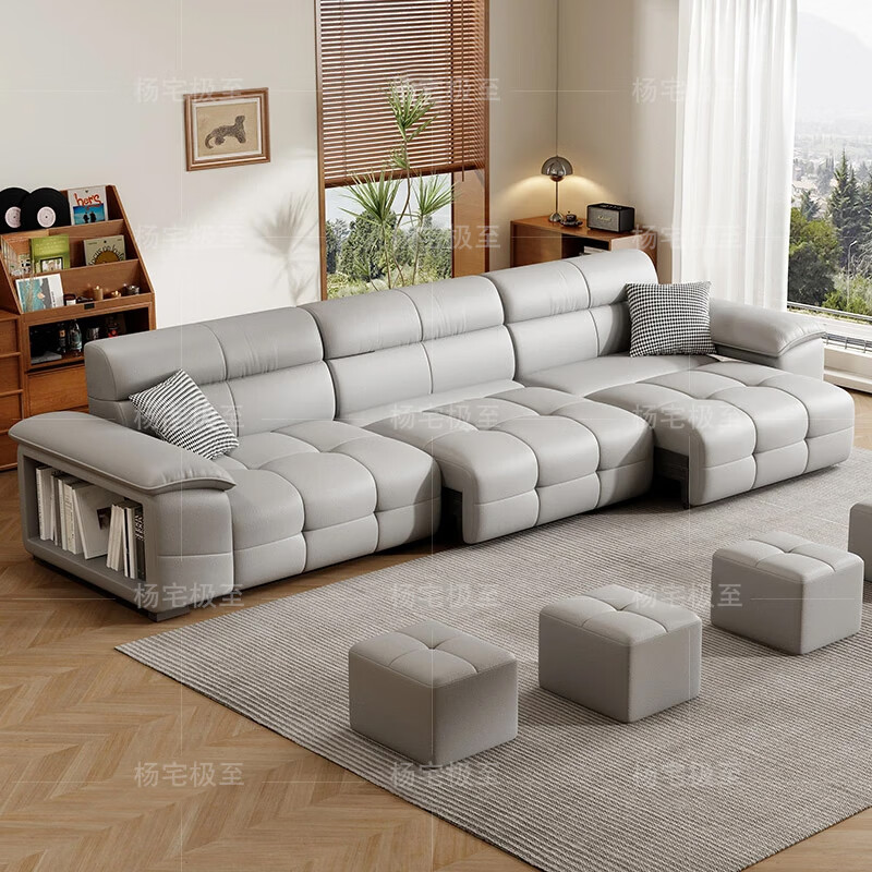 Yang Zhaiji electric sofa bed with zero wall function sofa living room Italian minimalist first layer cowhide Lawrence sofa new 3.70 four-seater + flip coffee table luxury version 2.8mm thickened first layer cowhide