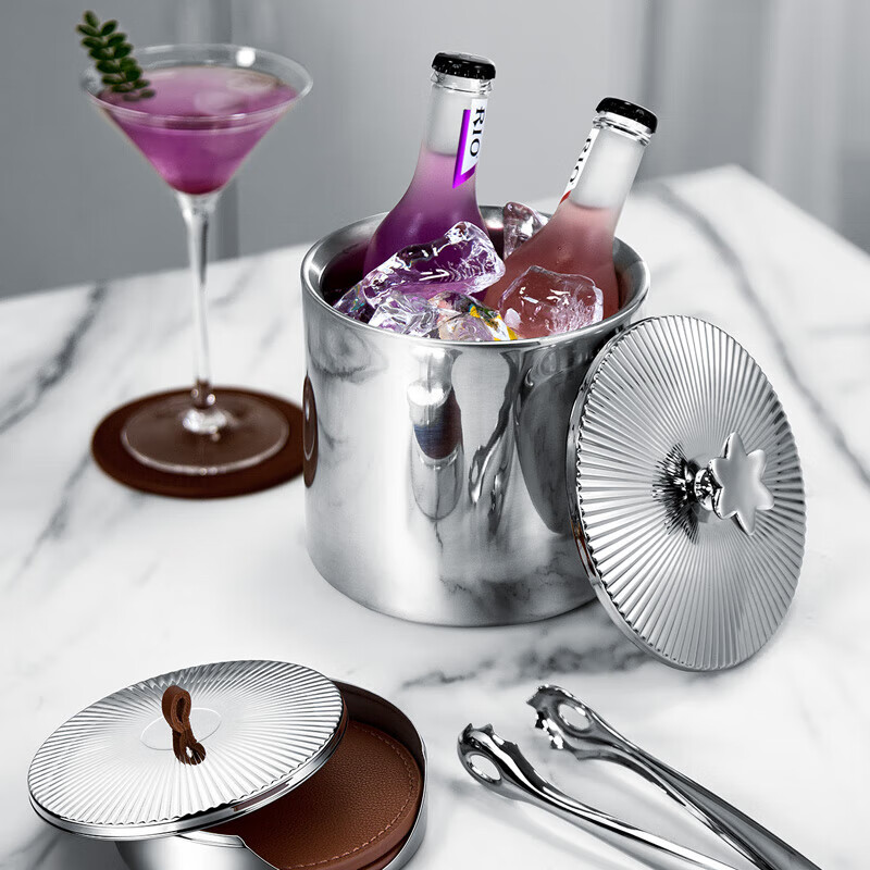 MODERN DELICATE LIFEL MODERN light luxury double-layer ice bucket ice cube storage bucket stainless steel commercial creative champagne bucket red wine chilled double-layer ice bucket (without clip)