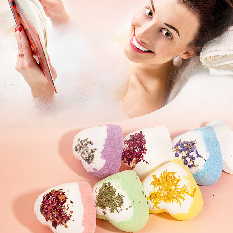 Fan Shengyu Bath Ball Bath Salt Ball with Dried Flowers 100g Adults and Children Fruity Bath Salt Ball Bubble Bath Bath Ball Bath Ball Heart-Shaped Dried Flower Bath Salt Ball 100g 6 Pack