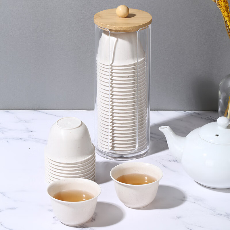 Heat-resistant disposable kung fu tea cup with storage cup holder rice husk tea cup tea reception 60ml high-end tea cup Daoxiang cup 60ML 6 pack 300 only with high-end storage rack