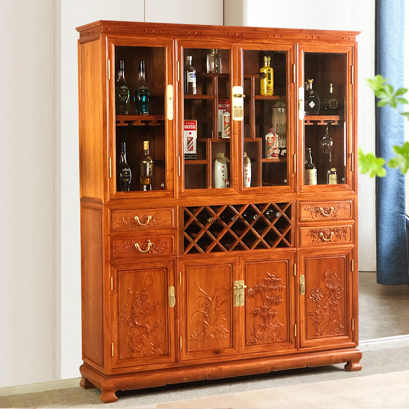 Good wood masterpieces, mahogany furniture, Burmese rosewood (scientific name: Rosewood macrocarpa) solid wood wine cabinet, Chinese tea antique cabinet, storage cabinet, living room storage cabinet, restaurant furniture, multi-functional wine cabinet
