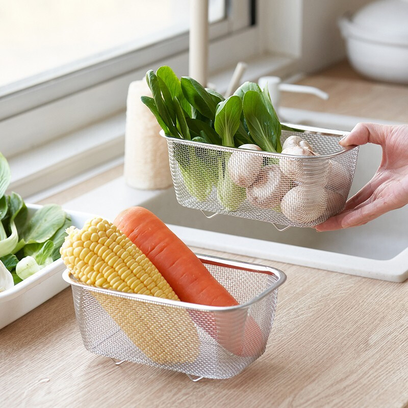 Four-month triangle drain basket, sink drain rack, kitchen stainless steel rack, sink leftovers drain net filter, square (can hold ginger, onion and garlic) filter artifact
